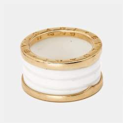 Pre Owned Bvlgari B.Zero1 White Ceramic 18k Rose Gold Band Ring Size 55