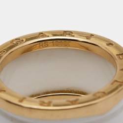 Pre Owned Bvlgari B.Zero1 White Ceramic 18k Rose Gold Band Ring Size 55