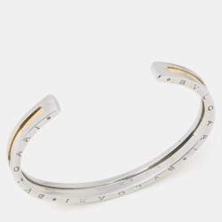 Pre Owned Bvlgari B.Zero1 18k Yellow Gold Stainless Steel Open Cuff Bracelet S