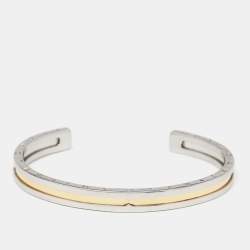 Pre Owned Bvlgari B.Zero1 18k Yellow Gold Stainless Steel Open Cuff Bracelet S