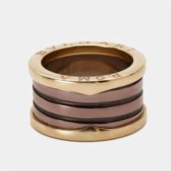 Pre Owned Bvlgari B.Zero1 4-Band Bronze Ceramic 18k Rose Gold Ring Size 54