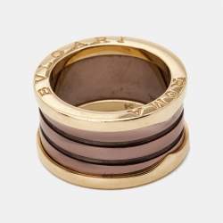 Pre Owned Bvlgari B.Zero1 4-Band Bronze Ceramic 18k Rose Gold Ring Size 54