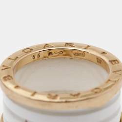 Bvlgari B.Zero1 4-Band White Ceramic 18k Rose Gold Ring Size 53