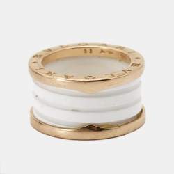 Bvlgari B.Zero1 4-Band White Ceramic 18k Rose Gold Ring Size 53