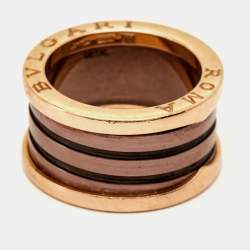 Bvlgari B.Zero1 Roma Ceramic 18k Rose Gold Ring Size 54