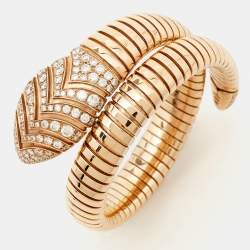 Pre Owned Bvlgari Serpenti Forever Diamond 18k Rose Gold Bracelet M/L