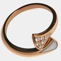 Pre Owned Bvlgari Divas' Dream Mother of Pearl Diamond 18k Rose Gold Ring Size 59