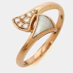 Pre Owned Bvlgari Divas' Dream Mother of Pearl Diamond 18k Rose Gold Ring Size 59