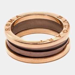 Pre Owned Bvlgari Roma B.Zero1 2-Band Ceramic 18k Rose Gold Ring Size 60