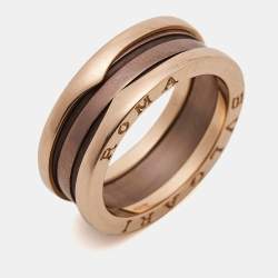 Pre Owned Bvlgari Roma B.Zero1 2-Band Ceramic 18k Rose Gold Ring Size 60