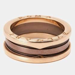 Pre Owned Bvlgari Roma B.Zero1 2-Band Ceramic 18k Rose Gold Ring Size 60