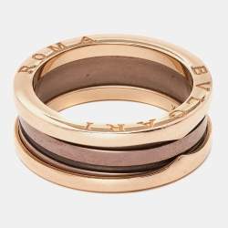 Pre Owned Bvlgari Roma B.Zero1 2-Band Ceramic 18k Rose Gold Ring Size 60