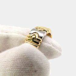 Pre Owned Bvlgari 18K Yellow Gold and Stainless Steel Parentesi Band Ring EU 56