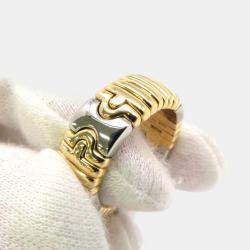 Pre Owned Bvlgari 18K Yellow Gold and Stainless Steel Parentesi Band Ring EU 56