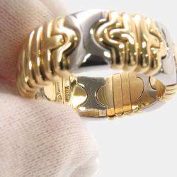 Pre Owned Bvlgari 18K Yellow Gold and Stainless Steel Parentesi Band Ring EU 56