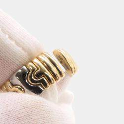Pre Owned Bvlgari 18K Yellow Gold and Stainless Steel Parentesi Band Ring EU 56