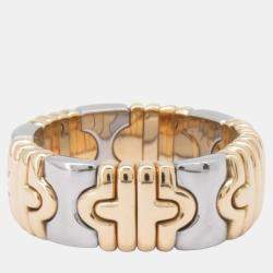 Pre Owned Bvlgari 18K Yellow Gold and Stainless Steel Parentesi Band Ring EU 56
