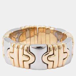 Pre Owned Bvlgari 18K Yellow Gold and Stainless Steel Parentesi Band Ring EU 56