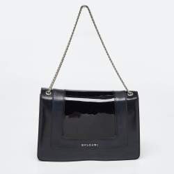 Bvlgari Black Leather and Patent Leather Medium Serpenti Forever Flap Shoulder Bag