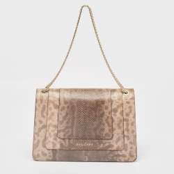 Pre Owned Bvlgari Beige Lizard Medium Serpenti Forever Shoulder Bag