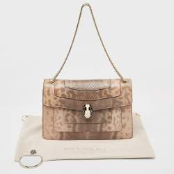 Pre Owned Bvlgari Beige Lizard Medium Serpenti Forever Shoulder Bag