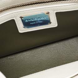 Pre Owned Bvlgari Pearl White Quilted Iridescent Leather Small Serpenti Cabochon Shoulder Bag