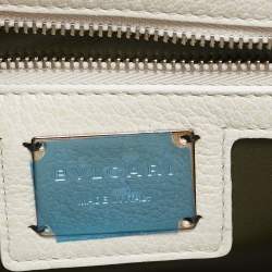 Pre Owned Bvlgari Pearl White Quilted Iridescent Leather Small Serpenti Cabochon Shoulder Bag