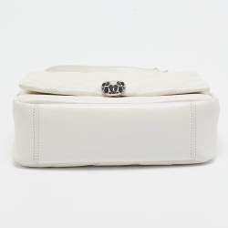 Pre Owned Bvlgari Pearl White Quilted Iridescent Leather Small Serpenti Cabochon Shoulder Bag