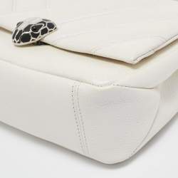 Pre Owned Bvlgari Pearl White Quilted Iridescent Leather Small Serpenti Cabochon Shoulder Bag