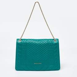 مملوكة مسبقًا حقيبة كتف بلغاري سيربتني فورإفر جلد سكاليج مبطن أخضر زيتوني متوسطة