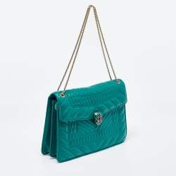 مملوكة مسبقًا حقيبة كتف بلغاري سيربتني فورإفر جلد سكاليج مبطن أخضر زيتوني متوسطة