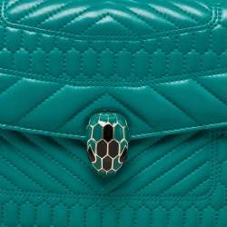 مملوكة مسبقًا حقيبة كتف بلغاري سيربتني فورإفر جلد سكاليج مبطن أخضر زيتوني متوسطة