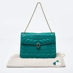 مملوكة مسبقًا حقيبة كتف بلغاري سيربتني فورإفر جلد سكاليج مبطن أخضر زيتوني متوسطة