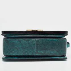 مملوكة مسبقًا حقيبة كتف بلغاري غطاء قلاب صغير بلاستيك جلد ثعبان أسود/ أزرق مخضر