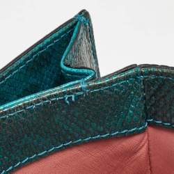مملوكة مسبقًا حقيبة كتف بلغاري غطاء قلاب صغير بلاستيك جلد ثعبان أسود/ أزرق مخضر