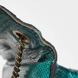 مملوكة مسبقًا حقيبة كتف بلغاري غطاء قلاب صغير بلاستيك جلد ثعبان أسود/ أزرق مخضر