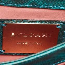 مملوكة مس بقًا حقيبة كتف بلغاري غطاء قلاب صغير بلاستيك جلد ثعبان أسود/ أزرق مخضر