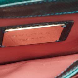 مملوكة مسبقًا حقيبة كتف بلغاري غطاء قلاب صغير بلاستيك جلد ثعبان أسود/ أزرق مخضر