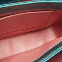 مملوكة مسبقًا حقيبة كتف بلغاري غطاء قلاب صغير بلاستيك جلد ثعبان أسود/ أزرق مخضر