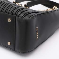 Pre Owned Bvlgari Black Leather Monte Plisse Shopper Tote