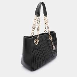 Pre Owned Bvlgari Black Leather Monte Plisse Shopper Tote