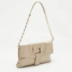Pre Owned Bvlgari Light Green Satin Flap Clutch Bag