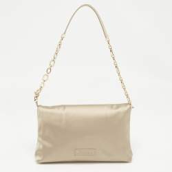 Pre Owned Bvlgari Light Green Satin Flap Clutch Bag