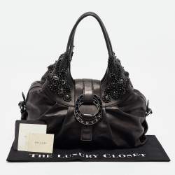 Pre Owned Bvlgari Black Leather Crystals Embellished Chandra Hobo