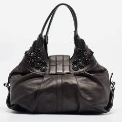 Pre Owned Bvlgari Black Leather Crystals Embellished Chandra Hobo