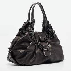 Pre Owned Bvlgari Black Leather Crystals Embellished Chandra Hobo
