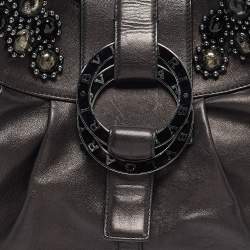 Pre Owned Bvlgari Black Leather Crystals Embellished Chandra Hobo