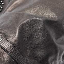 Pre Owned Bvlgari Black Leather Crystals Embellished Chandra Hobo