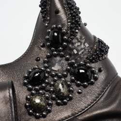 Pre Owned Bvlgari Black Leather Crystals Embellished Chandra Hobo