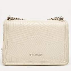 Pre Owned Bvlgari White Leather Serpenti Diamond Blast Shoulder Bag